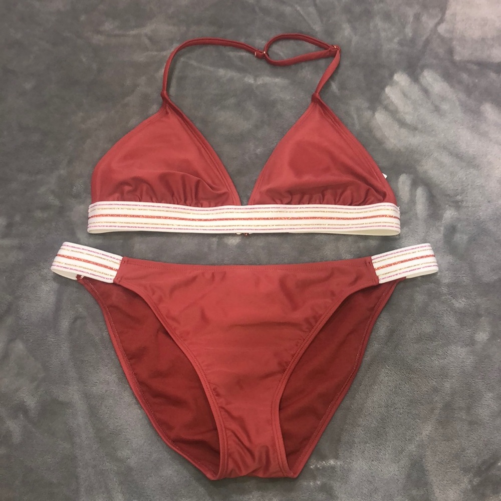 Rust Colored Sparkle Band Bikini Set